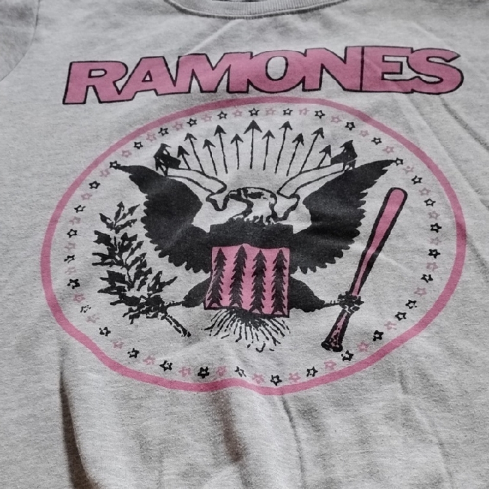 Unisex Gray Vintage Large Ramone Punk Pink Logo Eagle Baseball Bat Sweatshirt